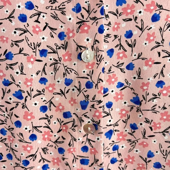 ZARA Pink Blue Floral Button Front Long Sleeve Ruffle Detail Blouse  Sz. XL - Picture 8 of 13